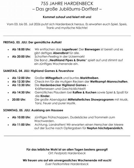 Herzlich willkommen zum Jubiläums-Dorffest: 3. bis 5. Juli 2026 Herzlich willkommen zum Jubiläums-Dorffest: 3. bis 5. Juli 2026