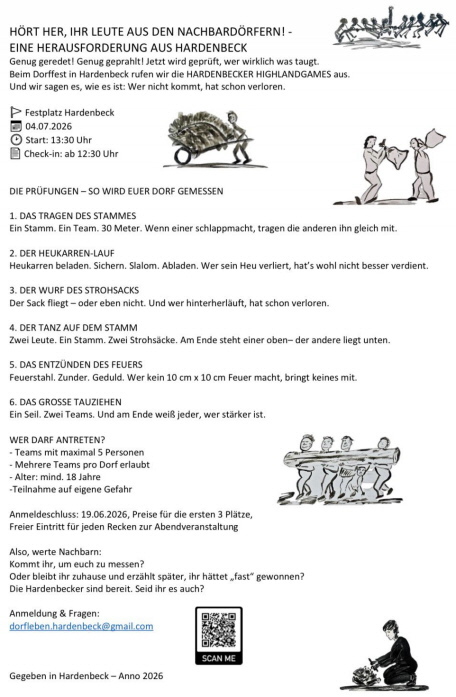 Jubiläums-Dorffest: 3. bis 5. Juli 2026 - Hardenbecker Highland Games Jubiläums-Dorffest: 3. bis 5. Juli 2026 - Hardenbecker Highland Games